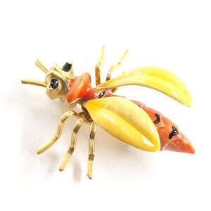 Bee Wasp JJ Jonette Jewelry Gold Tone Enamel Insect Brooch Pin Yellow Orange